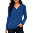 thumbnail image 1 of DISKEBUISS Women's V‑Neck Ribbed Knit Sweater Long Sleeve Casual Pullover Tops for Winter Fall Daily, 1 of 7