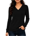 thumbnail image 1 of DISKEBUISS Women's V‑Neck Ribbed Knit Sweater Long Sleeve Casual Pullover Tops for Winter Fall Daily, 1 of 7