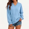 thumbnail image 1 of DISKEBUISS Women's V Neck Sweatshirt Long Sleeve Oversized Top with Kangaroo Pocket for Fall Winter Casual Pullover, 1 of 7