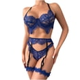 thumbnail image 1 of DISKEBUISS Womens Lingeries Garter Set Lace Lingerie With Underwire 2 Piece Push Up Blue L, 1 of 8