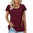 thumbnail image 1 of DISKEBUISS Womens Ruffle Tops Ruched cuffs Crew Neck Side Panel Buttons Blouses Summer Dressy Casual Business, 1 of 7