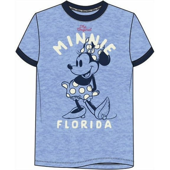 Disney Minnie Blue Adult Ladies Ringer Tee, XS-XL