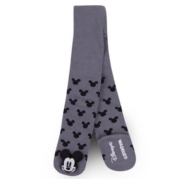 DISNEY BABY and WADDLE Mickey Mouse Girls Tights with Plush Foot Rattles 6-12 Months Grey