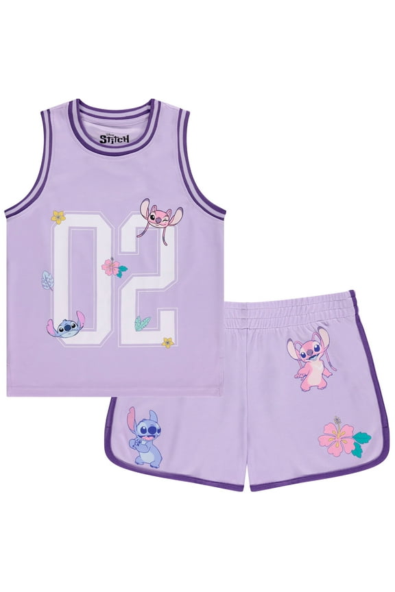 Girls Lilo and Stitch Basketball Jersey Shirt and Shorts Set- Big Girls Sizes 7-16
