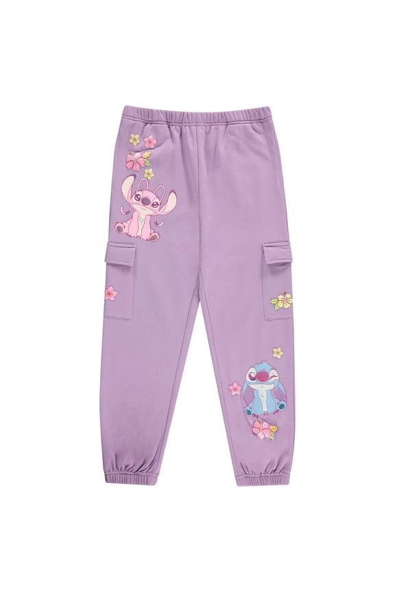 Girls Lilo and Stitch Cargo Jogger Sweatpants-Stitch Cargo Sweatpants Little and Big Girls Sizes 4-16 Purple