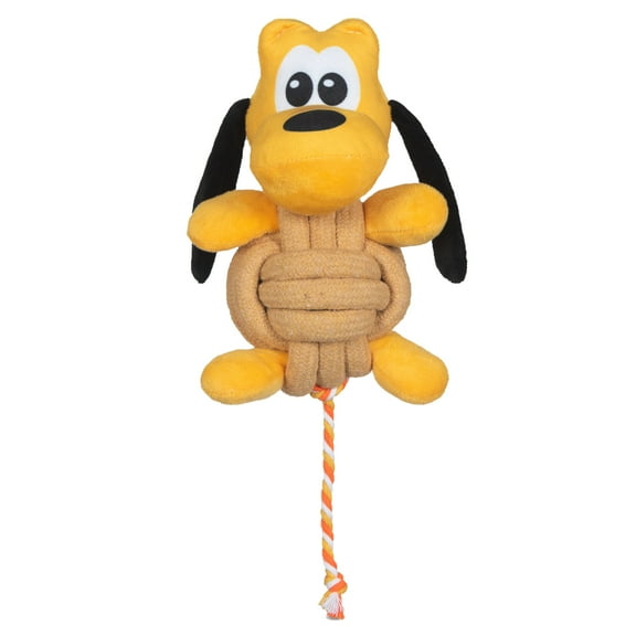 DISNEY MICKEY AND FRIENDS: Pluto Plush Rope Ball Squeaker Pet Toy-9in