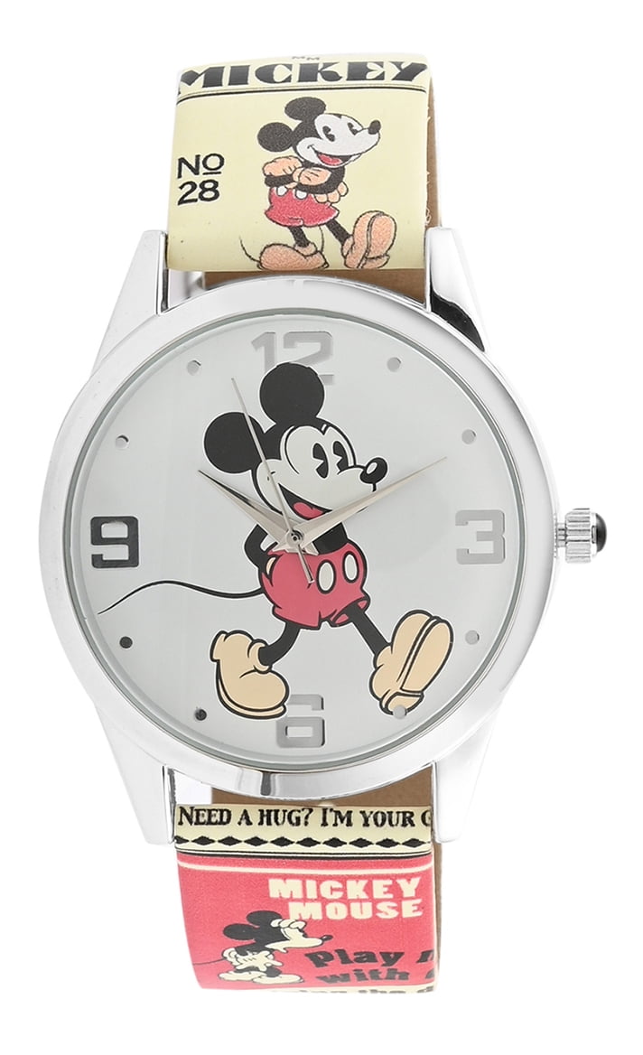 DISNEY Mickey Mouse Large Face Cream Comic Printed Strap Watch - MK5422LA