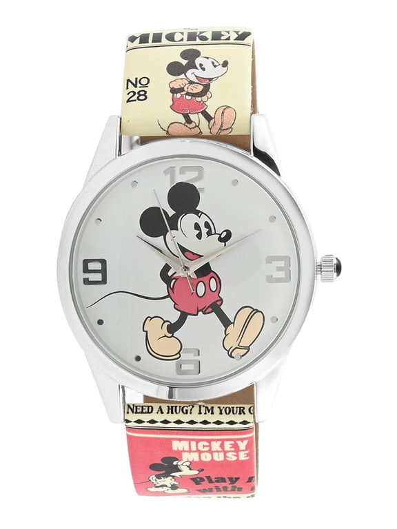 Mickey Mouse Large Face Cream Comic Printed Strap Watch - MK5422LA