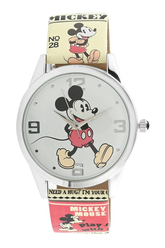 Mickey Mouse Large Face Cream Comic Printed Strap Watch - MK5422LA