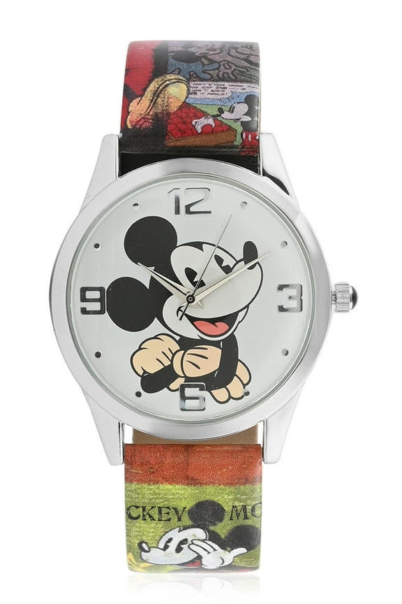 Mickey Mouse Large Face Green Brown Comic Printed Strap Watch - MK5424LA