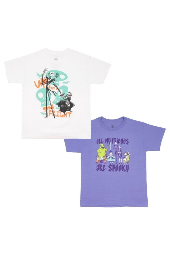 Nightmare Before Christmas Boys Graphic Tees Short Sleeve T Shirts Jack Skellington Graphic Print 2 Pack Boys Tees (Sizes 4-18)