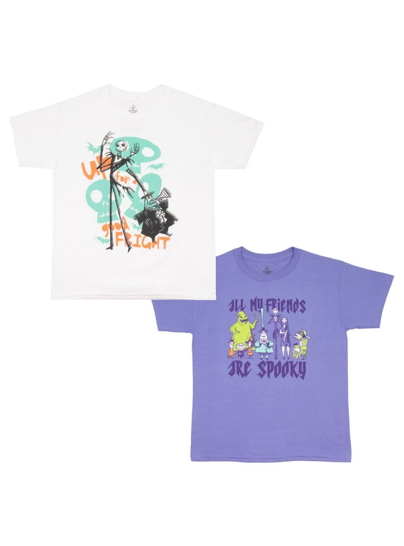 Nightmare Before Christmas Boys Graphic Tees Short Sleeve T Shirts Jack Skellington Graphic Print 2 Pack Boys Tees (Sizes 4-18)
