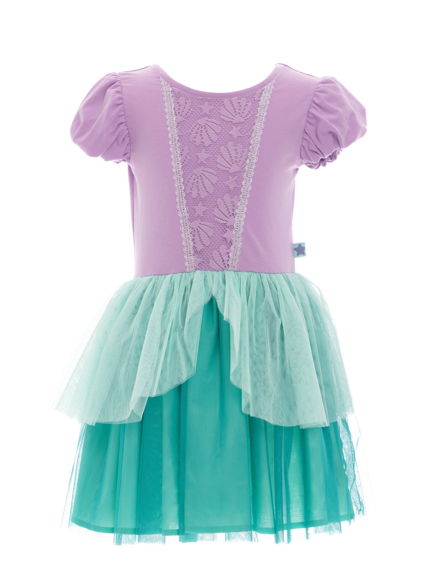 es Girls Little Mermaid Cosplay Dress with Puff Sleeves, Sizes 4-12