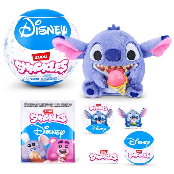 Snackles Disney Mystery Capsule 5 inch (Assorted Characters), Soft Plush Stuffed Animal Toy by ZURU