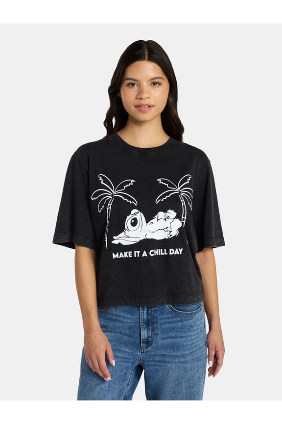Disney Stitch Women's Chill Day Skimmer Tee with Short Sleeves, XXS-XXL