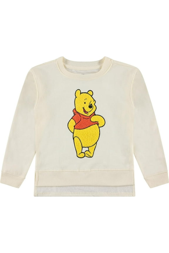 Winnie the Pooh Girls Pullover Sweatshirt with Chenille Patch - Big Girls Sizes 7-16 Ivory