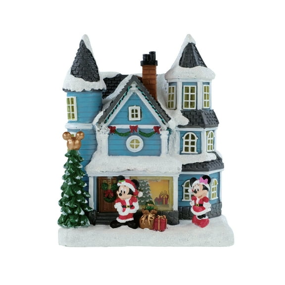 Disney Light Up Christmas Village House with Music and Mickey & Minnie Figures by Ruz