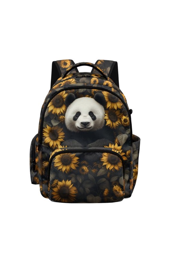 17 Inch Backpack for Kids Teens Girls Panda Sunflower Print Lightweight School Bookbag with Front Pockets Primary Middle Schoolbag with Padded Shoulder Strap, Back to School Supplies