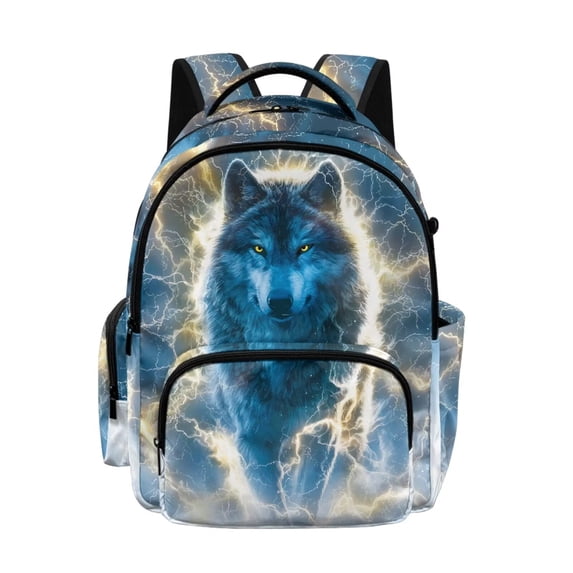 DISNIMO 17 Inch Kids School Backpack for Boys Lightning Wolf Print Lightweight Bookbag with Laptop Compartment, Side Pockets for Primary Middle Students, Daily Travel Use