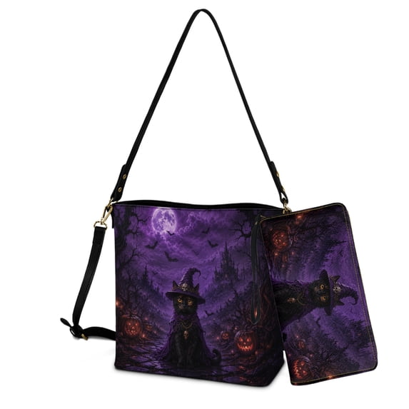 DISNIMO 2 Piece Pu Leather Women Bag Set, Bucket Crossbody Bag, Matching Clutch Wallet, Large Capacity Waterproof for Travel and Daily Work