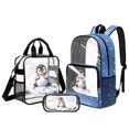 thumbnail image 1 of DISNIMO 3PCS Clear Backpack Heavy Duty, Penguin Printed 17 Inch Kids Clear Backpack with Lunch Bag and Pencil Pouch, See Through PVC School Bag for Girls, Large Transparent Bookbag for Student, 1 of 5