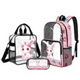 thumbnail image 1 of DISNIMO 3PCS Clear Backpack for Kids Girls, Rabbit Heart Printed Heacy Duty Clear Backpack and Lunch Bag Set, See Through PVC Transparent Bookbag with Pencil Pouch for Student, 1 of 5