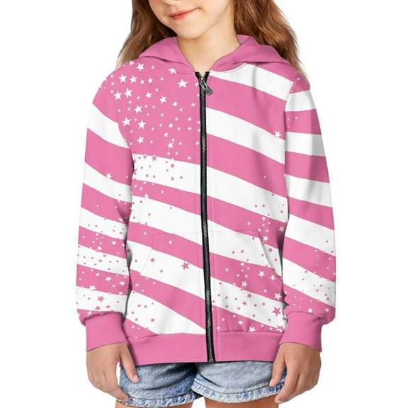 DISNIMO American Flag Hoodie Girls Pink Hoodies Zip Up for Girls Sweatshirts Size 6-7 Sweatshirt Hoodie Little Kids Zipper Jacket Boys Jackets 4th of July Hoodies with Pockets Children Clothing