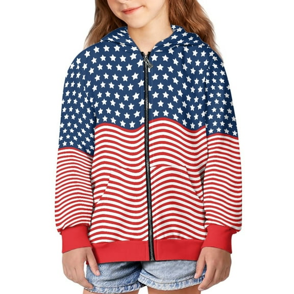 DISNIMO American Flag Hoodie Girls Zipper Hoodies Size 14-16 Star Hoodies Sweatshirt Girls Zip Hoodie Jacket Kids Boys Hooded Sweatshirts Zip Up Hooded Jackets 4th of July Clothes for Big Girls Child