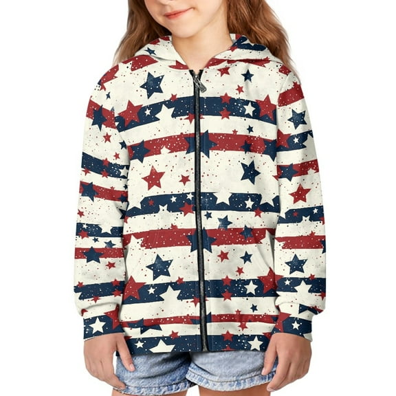 DISNIMO American Flag Hoodie Kids Star Hoodie Girls Teen Hoodies with Zipper Sweatshirt Girls 14-16 Hooded Sweatshirts Youth Hoodie Jacket Child Fall Outfits for Kids 4 of July Hoodies with Pockets