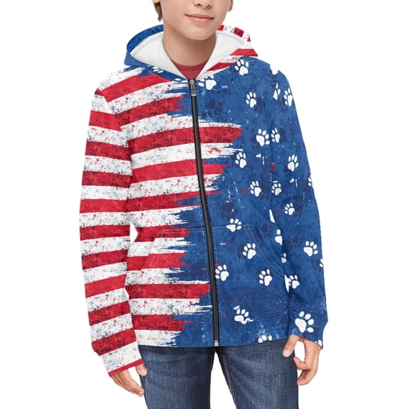 DISNIMO American Flag Hoodies for Boys Paw Print Hoodies Kids Graphic Sweatshirt Boys Hoodie Sweatshirts Size 8-10 July 4 Kids Clothes Hoodies Boys Hoodies Streetwear Zip Up Hoodie Child Zip