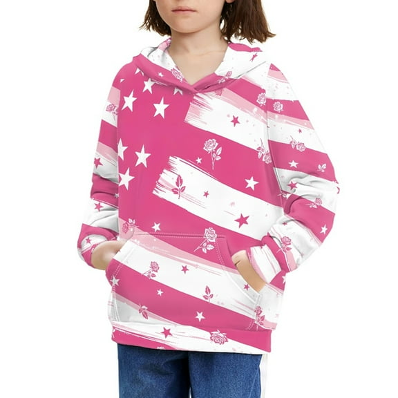 DISNIMO American Flag Hoodies for Girls 6-7 Flower Hoodie Kids Pullover Sweatshirt Boys and Girls Hoodie with Pockets Children Graphic Sweatshirts Streetwear Fourth Of July Clothes Youth Pink