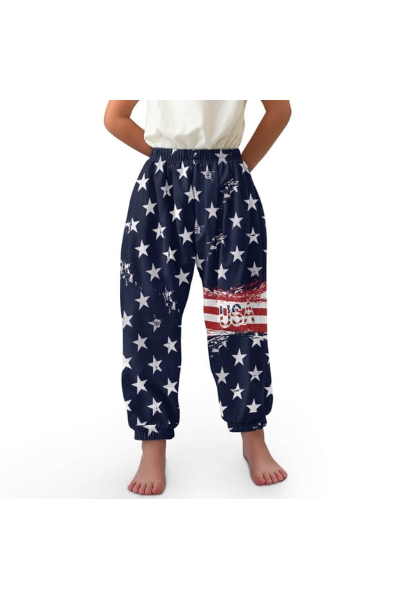 American Flag Pants for Girls Harem Pants High Waist Joggers Casual Beach Pants for Girls Elastic Waist Pants for Kids Long Baggy Pants for Girls Polyester Pants for Girls Trousers Age 8-12