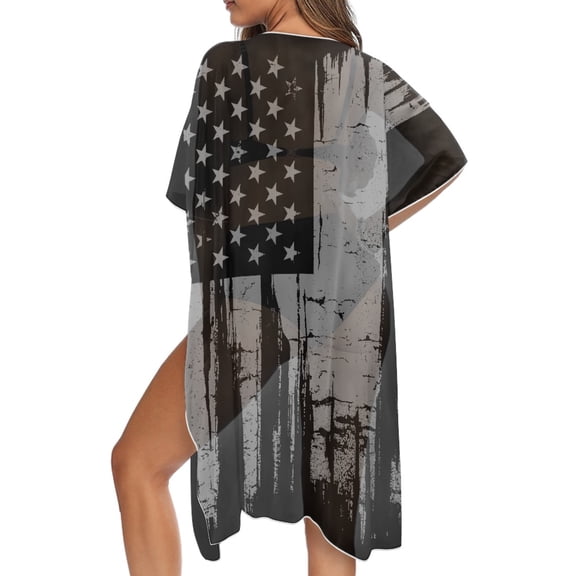 DISNIMO American Flag Print Women Beach Kimono Coverup Casual Loose Swimsuit Cover Ups Swimwear Cardigan Summer Beach Cover up