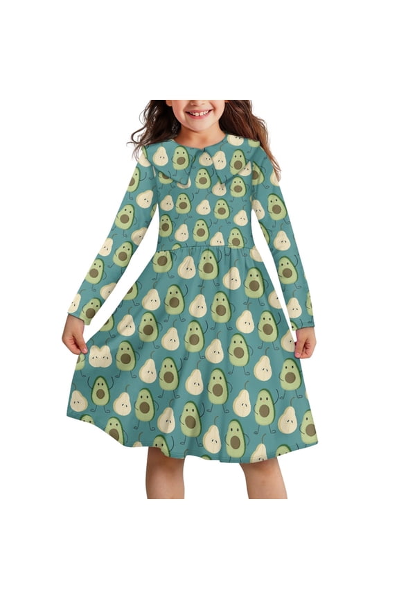Avocado Dress Girls Green Dress Long Sleeve Girl Dress 5-6 Years Old Collars Dresses for Girls Long Sleeve Collared Dress for Girls Midi Long Sleeve Dress Girls Fall Sun Dresses for Girls