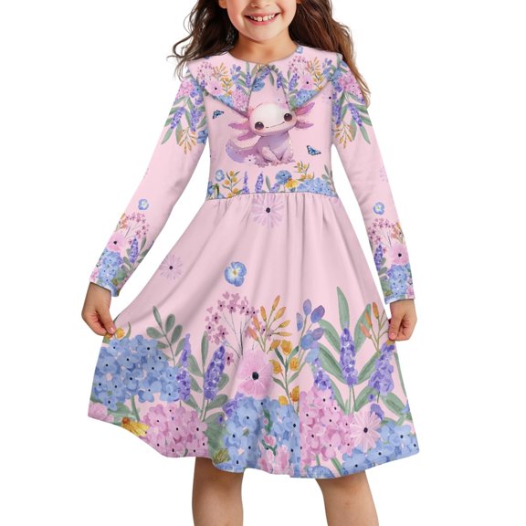 DISNIMO Axolotl Dress for Girls Soft Girl Mini Dress for Girls 7-18 YearsLong Sleeve Dress for Children Girls Dresses Casual Children Dresses for Girls Floral Midi Dress for Girls