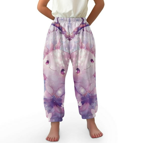 DISNIMO Axolotl Flower Bloomer Harem Pants Girls Baggy Sweatpants Size 3-7 Harem Bloomers Long Pants Loose Trousers for Girls Harem Pants Dance Pants Kids Elastic Waist Pants High Waist