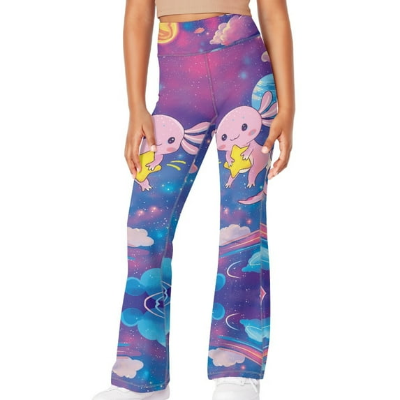 DISNIMO Axolotl Galaxy Star Kids Long Yoga Pants for Girls 9-10 Flare Leggings for Girls Flare Leggings Bell Bottoms Kids High Waist Bell Bottoms Flare Leggings Girls Bell Bottoms Leggings