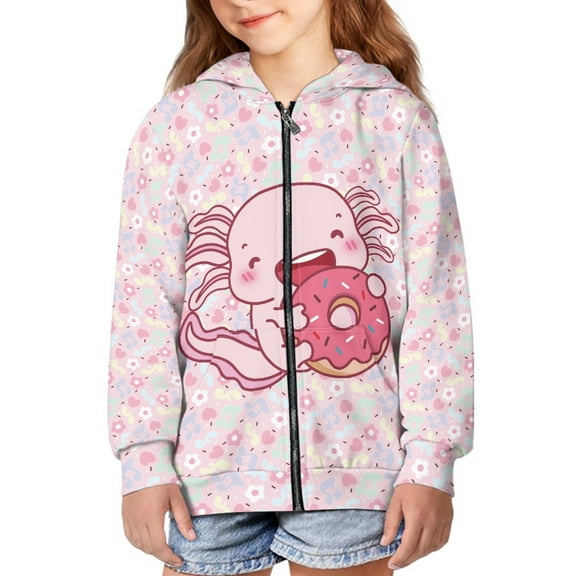 DISNIMO Axolotl Hoodie Girls Floral Zip Up Hoodie Sweatshirts Kids Doughnut Hoodie Sweatshirt for Teens Boys Hoodie Jacket Size 11-13 Childrens Zippered Hoodies Jackets Coat Cute Clothing Polyester