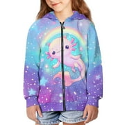 DISNIMO Axolotl Hoodie for Girls Rainbow Hoodie Kids Galaxy Hoodie for Girls 8-10 Hoodies Sweatshirt Boys Hooded Sweatshirts Zip Hoodie Girls Jacket Hoodie Kids Long Sleeve Hoodies Cloth Children