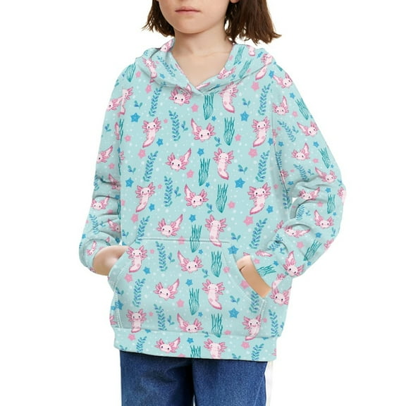 DISNIMO Axolotl Hoodie Girls Star Hoodies for Kids Preppy Sweatshirt Long Sleeve Graphic Hoodie Boys 6-7 Pullover Sweatshirts for Girls Streetwear Polyester Clothes for Children Soft