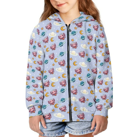 DISNIMO Axolotl Hoodie Girls Star Zip Up Moon Hoodie for Kids Hoodies 8-10 for Girl Hoodies Sweatshirt Girls Sweatshirts Fall Hoodies Aesthetic Kids Clothes Hoodies with Zipper Children Animal
