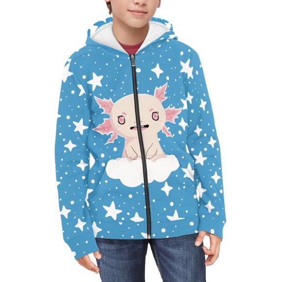 DISNIMO Axolotl Hoodie Kids Boys Zip Up Hoodie Size 6-7 Zipper Hoodies for Girls Star Hoodies Jack Sweatshirt Kids Blue Hoodie Sweatshirts Zip Hooded Jacket Boys Streetwear Hoodie Jackets Cool