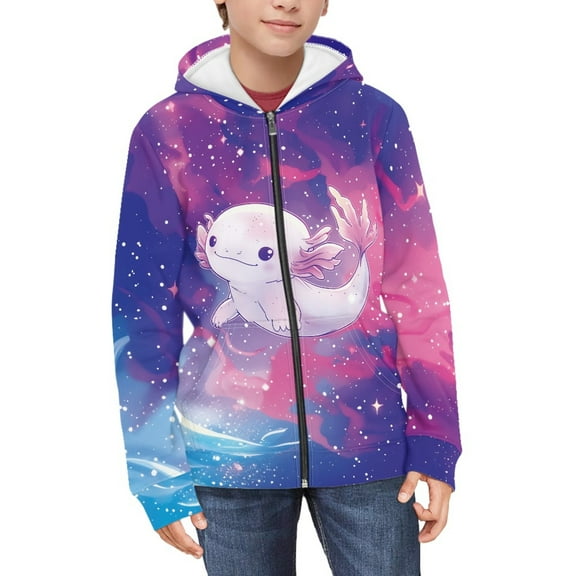 DISNIMO Axolotl Hoodie for Kids Galaxy Hoodie Boys Zip Hoodies Size 14-16 Boys Hoodie Sweatshirts Hoodies Girls Zipper Hooded Sweatshirt Children Hooded Jackets for Girls Hoodie Jacket Teen Clothing