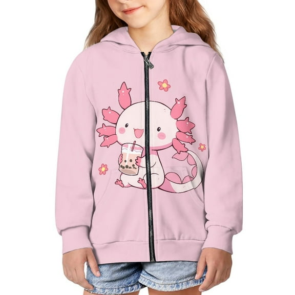 DISNIMO Axolotl Hoodies for Girls Flower Hoodie Kids Zip Up Hoodies Girls 11-13 Hoodie Sweatshirt Youth Girl Sweatshirts Hoodies Boys Zip Hooded Jacket Childrens Hoodie Jackets Animal Hoodie Girls