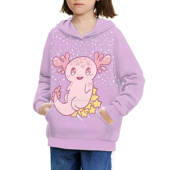 DISNIMO Axolotl Hoodies for Girls Kids Star Hoodie Boys Pullover Hoodies for Girls Streetwear Hoodie Sweatshirt Girls Hooded Sweatshirts Size 8-10 Light Purple Hoodie Children Soft