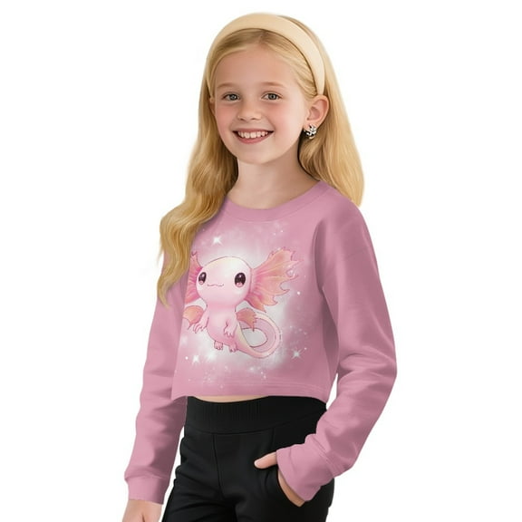 DISNIMO Axolotl Print Girls Crop Tops Kids Fashion Pullover Sweatshirt Long Sleeve Cropped Hoodie Crewneck Pullover Tops 5-14Y