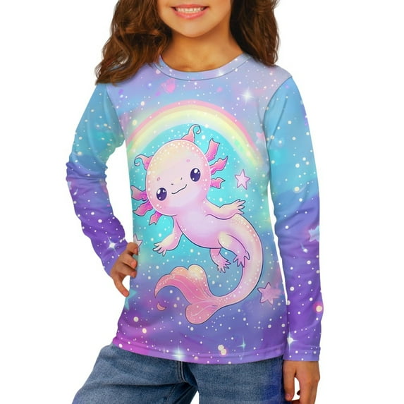 DISNIMO Axolotl Rainbow Long Sleeve Shirt Girls 15-16 Long Sleeve Shirt for Kids Girls Crewneck Tshirt Kids Long Sleeve T Shirt Girls T Shirts Long Sleeve for Kids T-Shirts Girls Tee Shirts