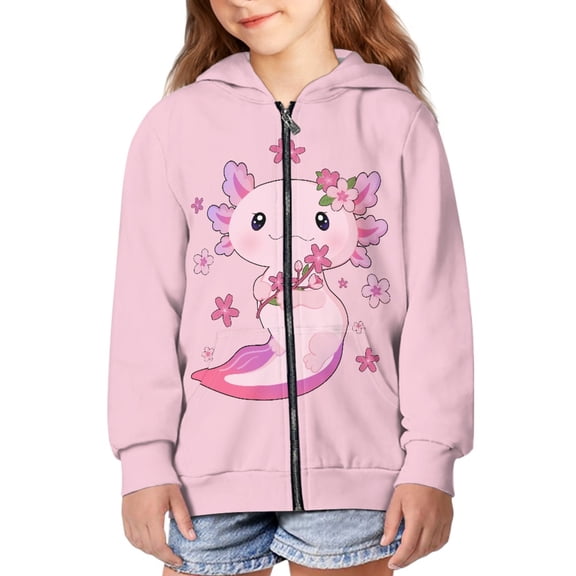 DISNIMO Axolotl Zip Up Hoodie Girls 8-10 Cherry Blossom Hoodies Sweatshirts for Kids Hooded Sweatshirt with Zipper Hoodie Jacket Boys Hooded Jackets Coat Hoodie Children Zip Up Hoodies Girl Pink