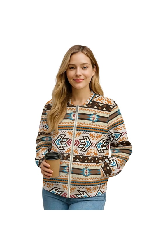 Aztec Style Printed Sweatshirts for Women Zip Up Jackets Long Sleeve Outwear Fall Winter Outfits, S