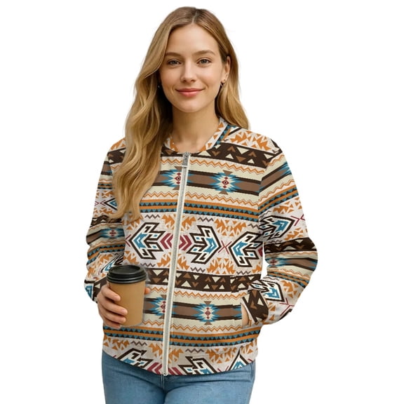 DISNIMO Aztec Style Printed Sweatshirts for Women Zip Up Jackets Long Sleeve Outwear Fall Winter Outfits, XL